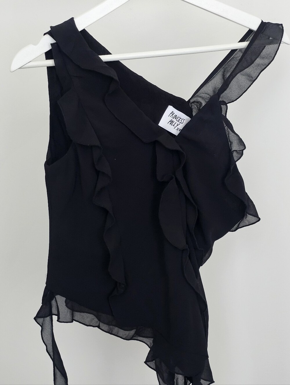 Princess Polly Black One-Shoulder Ruffle Camisole
